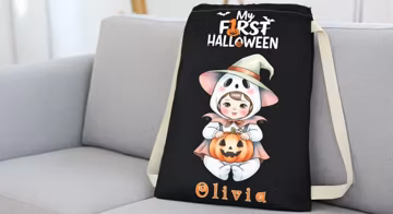 Large Personalized Halloween Trick or Treat Bag, Baby's First Halloween, Tote Bag, Halloween Candy Bag, Halloween Decor, Halloween Gift