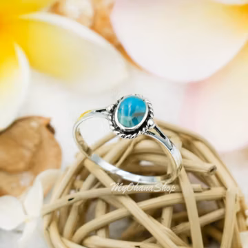 925 Sterling Silver Turquoise Opal Ring For Women. Dainty Stackable Ring For Knuckle, Midi, Pinky, Thumb, Index, Pointer, Wedding Ring