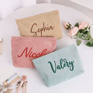 Personalized Embroidered Corduroy Makeup Bag/ Bridesmaid Makeup Bag/ Monogramed Toiletry Bag/ Custom Makeup Bag/ Bridesmaid Gift/ Christmas