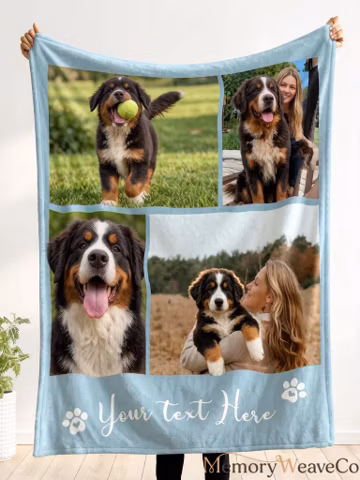 Custom Pet Picture Blanket With Tex, Custom Dog Memorial Gift Keepsake - Fleece Throw Collage Blanket - Memorial Gift