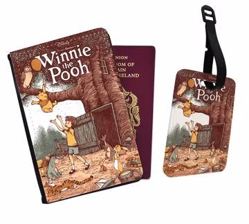 Personalised Faux Leather Passport Cover and Luggage Tag Disney Winnie-the-Pooh Adventure Gift Friends Christopher Robin Piglet Pooh Bear