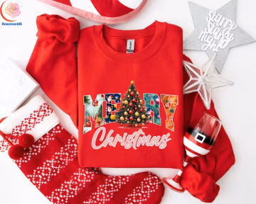 Merry Christmas Sweatshirt Holiday Xmas Tree Pullover Winter Outfit Family Matching Gift Pine Tree Hoodie