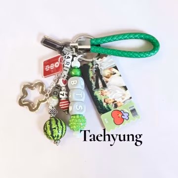B Ts V Charm For Bag (Green) – Handmade Keychain – Boy Band Character Accessory