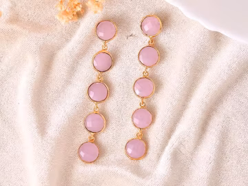 Rose Quartz Dangle Earring/Gold Plated Earring/Bridal Earring/Handmade Jewelry/Rose Quartz Wedding Earring/Gold Plated Jewelry/B'day Gift