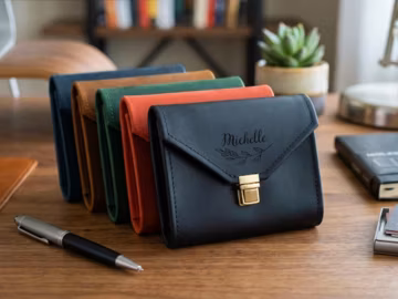 Custom Leather Cardholder with Pen Slot, Personalized Business Office Card Storage Essential, Engraved Notebook Cover, Gifts for Him