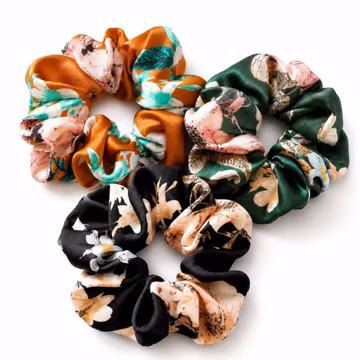 Set of 3 Satin Floral Scrunchies, Gentle Hair Ties, Anti-Breakage Accessories