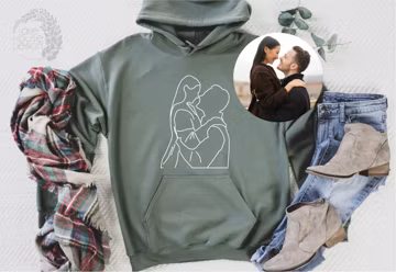 CHEST Custom portrait from photo, photo outline, outline print, custom portrait sweats, Couple Hoodie,Valentines Day Sweats,Personalized