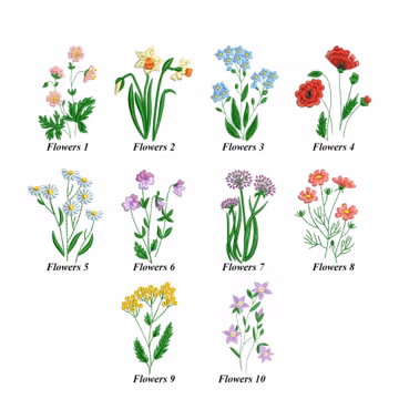 Wildflower Embroidery Design Bundle, 10 Floral Embroidery Files, Spring Flower Machine Embroidery Set
