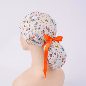 Ponytail Scrub Cap - Cotton Scrub Hat - Holiday Vibes - Cozy sweaters, stockings, and Santas - Surgical Cap with Buttons Sweatband