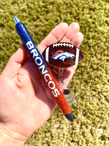 Football Inspired Glitter Pen, Football Inspired Badge Reel, Nurse Badge Reel, Refillable Ink Joy Gel Pen, Retractable Badge Reel
