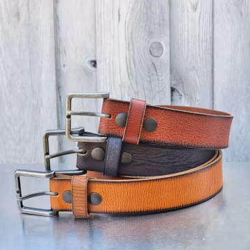 Men's Full Grain Leather Belt with Charred Edges, Handmade in Canada