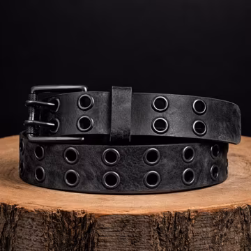 Vintage Grommet Belt, Black Leather Belt, Full Grain Leather Belt, Made in Canada, Eyelet Belt, Punk Belt, Rocker Belt, Street Wear Belt
