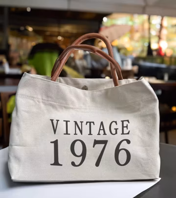 Vintage 1976 Gift, Custom Year Tote Bag, Aged to Perfection, Personalized Birthday Gift for Mom, 50th Birthday Gift for Women