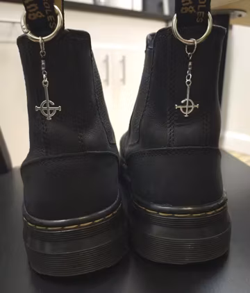 Metal Band inspired Boot Clips, Gothic Punk Shoe Charms, Metalhead Fashion Accessory, Perpetua Cross Boot Decorations, Alternative Rock Gift