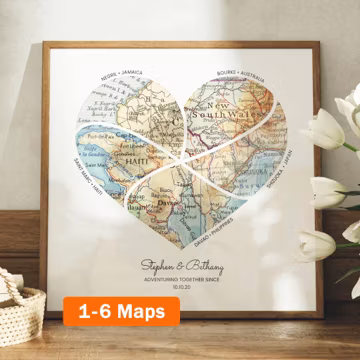 Custom Heart Map Print! Personalized Anniversary Gift for Husband Wife. Wedding Art Engagement Valentine's Day Present 5th 10th basic
