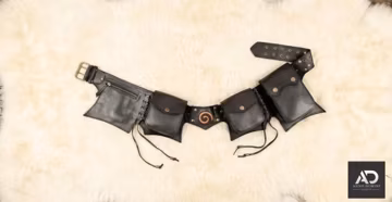 Black Leather Utility Belt Bag, Steampunk Festival Pouch, Labradorite Accent