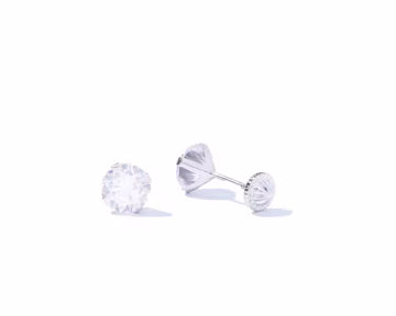 White Gold Stud Earrings, 14K Solid Gold Studs, Diamond Studs, Minimalist Dainty Earrings, CZ Stud Earrings, Screw Flat Back Earring, Gift