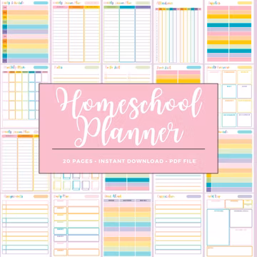Homeschool Planner - Printable - Lesson Planner - Weekly Planner - Schedule - Attendance - Unit Study - Reading Log - Digital Download