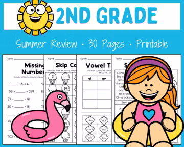 Second Grade - Summer Review - Worksheets - Printable - Homeschool - Teacher Resources - Instant Download