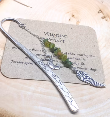 Peridot Crystal Bookmark, August Birthstone Charm, Book Lover Gift