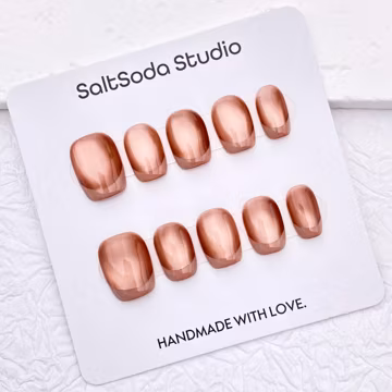 Pink Cat Eye Handmade Press On Nails: Short Square, French Tip