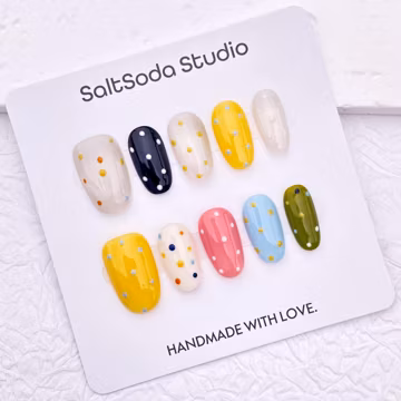 Dots Handmade Press On Nails: Bright Colorful, Short Oval