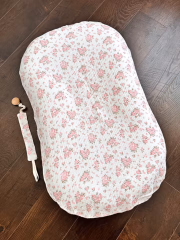 Muslin Snuggle Me Cover Set | Floral Baby Lounger Cover | Crib Pocket & Pacifier Clip | Newborn Nursery Gift Set