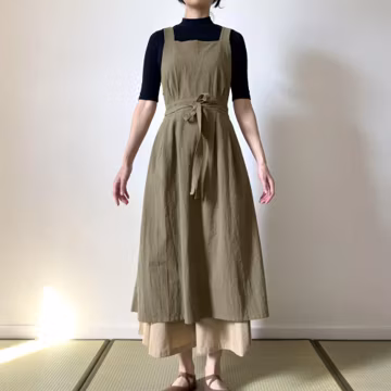 Cross back apron with pockets: Japanese pinafore dress, Washed cotton, Small to Plus Size