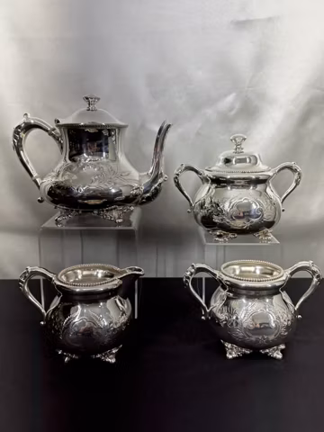 4pc Silver Plated Tea Set by Barbour, 2415 and 2413 patterns