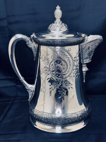 Vintage Eagle Silver Water Pitcher: Floral & Butterfly Design, Providence RI