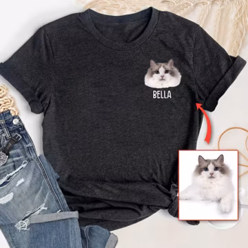 Customized Pet Photo Shirt For Pet Lover, Personalized Cat Photo with Name Shirt, Funny Cat Tee, Cat Lovers Gift, Cat Mom, Cat Dad Shirt