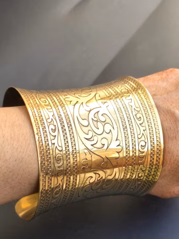 Bohemian Brass Cuff Bangle, Handmade Wide Adjustable Bracelet