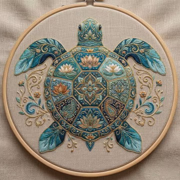 Sea Turtle Floral Embroidery Pattern, Boho Ocean Hoop Art (Digital Download)