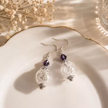 Real Dandelion Seed Earrings, Dandelion Wish Jewelry, Real Flower Earrings, Nature Gift for Her, Silver Color hoop with bead