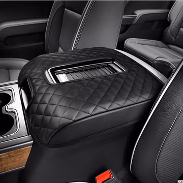 Fits 2014-2018 Chevy Silverado 1500 2500 3500 Bucket Seat Center Console Lid Middle Armrest Cover Pad Cushion Protector Leather Black by KBH