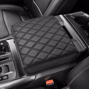 Center Console Lid Armrest Cover for F-150 2021-2026 Bucket Seat - Black Vinyl Leather - Diamond Quilted Anti-Scratch by KBH