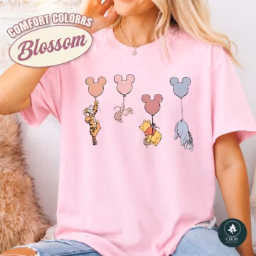 Comfort Colors Winnie The Pooh and Friends Shirt, Winnie The Pooh Shirt, Pooh Balloons Shirt, Pooh Bear T-Shirt, Cute Pooh Bear Shirt