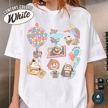 Cute Pixar Up Carl Russell Dug Kevin House Balloon Group T-Shirt, Holiday Vacation Trip Family Gift, Magic Kingdom Tee