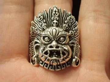Mythical Demon Mask Ring • Sterling Silver Style Statement Ring • Tribal Warrior Ring • Gothic Men’s Ring • Carved Tiki Mask Ring
