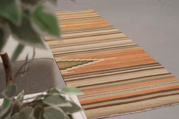 3x7 ft Vintage Turkish KILIM RUNNER, Terracotta Orange, Sage Green Kilim, Anatolian Runner, Striped Hallway Rug