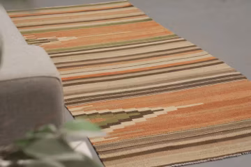 3x6 ft VINTAGE KILIM RUNNER, Terracotta Orange, Turkish Kilim, Anatolian Runner, Striped Rug Kilim, Hallway Runner
