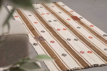 3x6 ft TURKISH KILIM Runner, White, Brown Stripe, Vintage Anatolian Rug, Hallway Runner Kilim, Handwoven Wool Rug