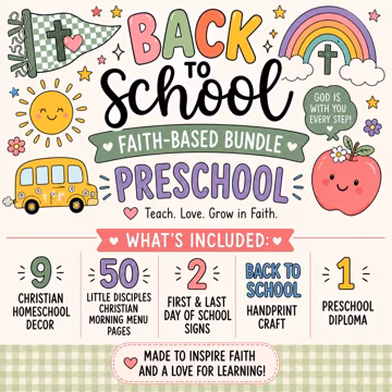 Christian Preschool Homeschool Curriculum Back to School Bundle Preschool Worksheets Toddler Pre-K Printables Charlotte Mason Daycare