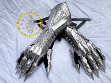 Etched Steel Knight Gauntlets: Medieval SCA LARP Armor Gloves