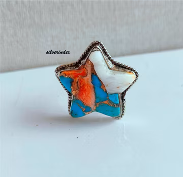 Turquoise Star Ring, Oyster Copper, 925 Sterling Silver