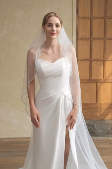 Special Pearls Beaded Edge Wedding Veil, 1 Tier Cascading Waterfall Crystals Edge Tulle Veil, Custom Veil with Comb