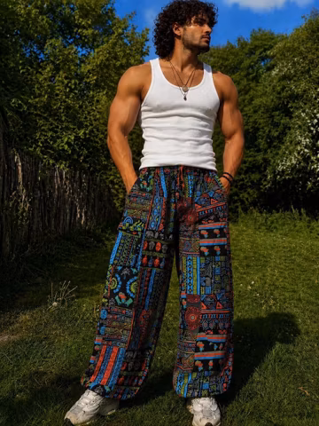 Handmade Bohemian Harem Pants: Tribal Print Festival Yoga Trousers