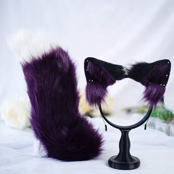 Grape Purple Fox Ears&Tail Set,Realistic Cospaly Costume Accessories,Animal Themed Party Christmas Dress-up
