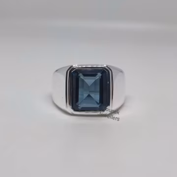 Emerald Cut London Blue Topaz Ring: 925 Sterling Silver Solitaire