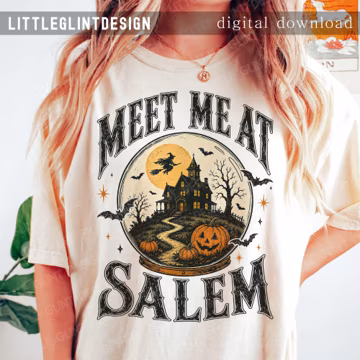 Meet Me At Salem PNG, Retro Halloween Png, Vintage Spooky Season Png, Trendy Fall Shirt Design (Digital Download)